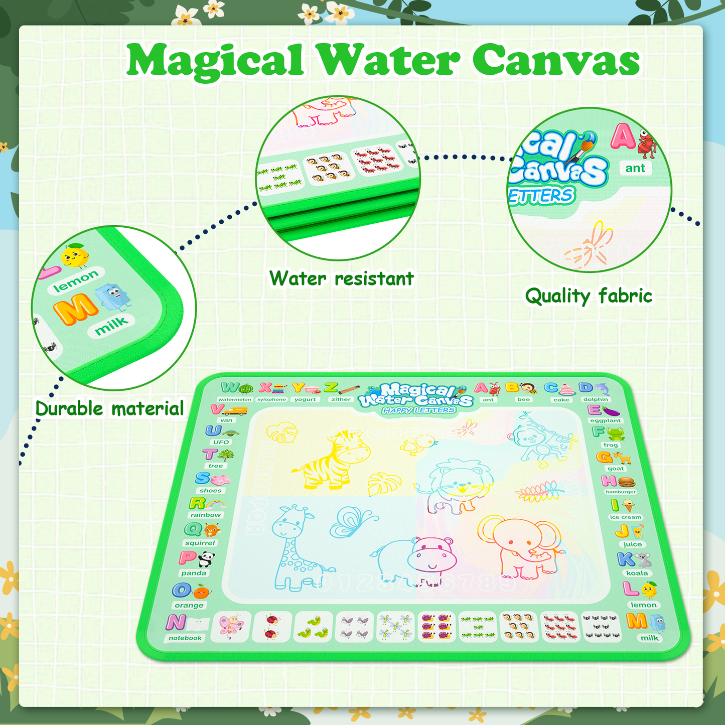 Water Doodle Mat,Reusable Painting Writing Doodle Board Toy,Mess Free Coloring Doodle Drawing Mat Educational Toys,Birthday Christmas Gifts for 3 4 5 6 7 8 Years Old Kids